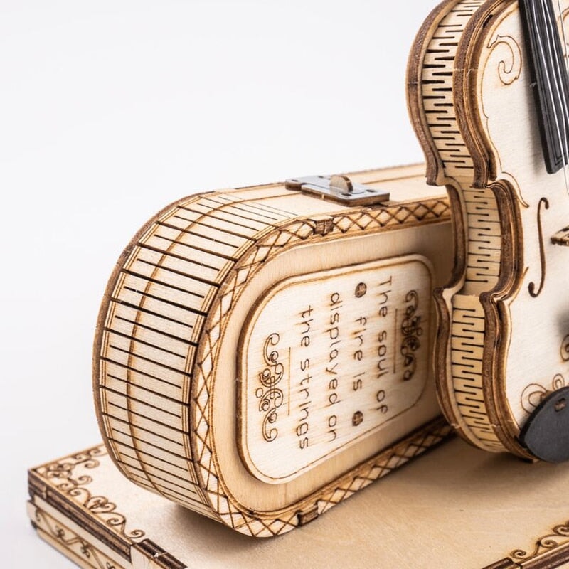Boîte à Musique Puzzle 3D En Bois - Violon Avec Mécanisme Musical - Kit De Construction Manuel - Dimensions ~25.7x17.3x10.7 Cm - 5